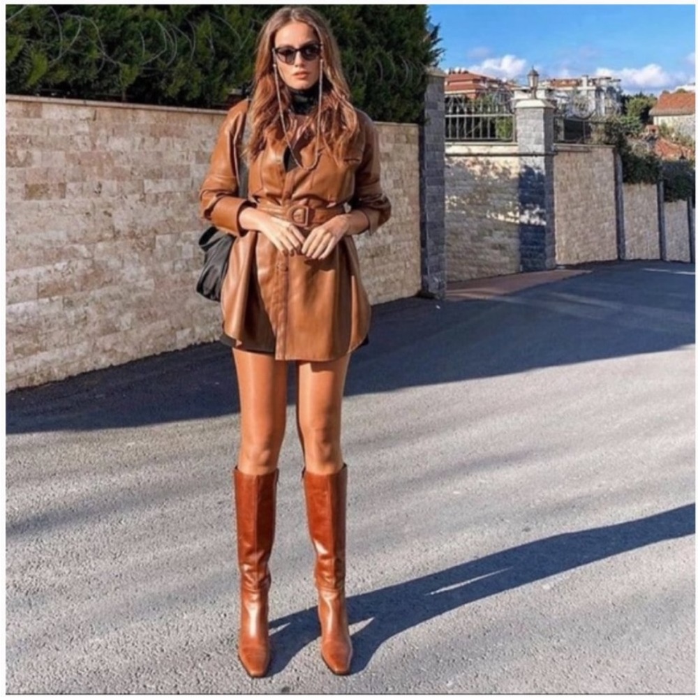 Zara Tall Heeled Leather Boots in Cognac Brown - Picture 2 of 13